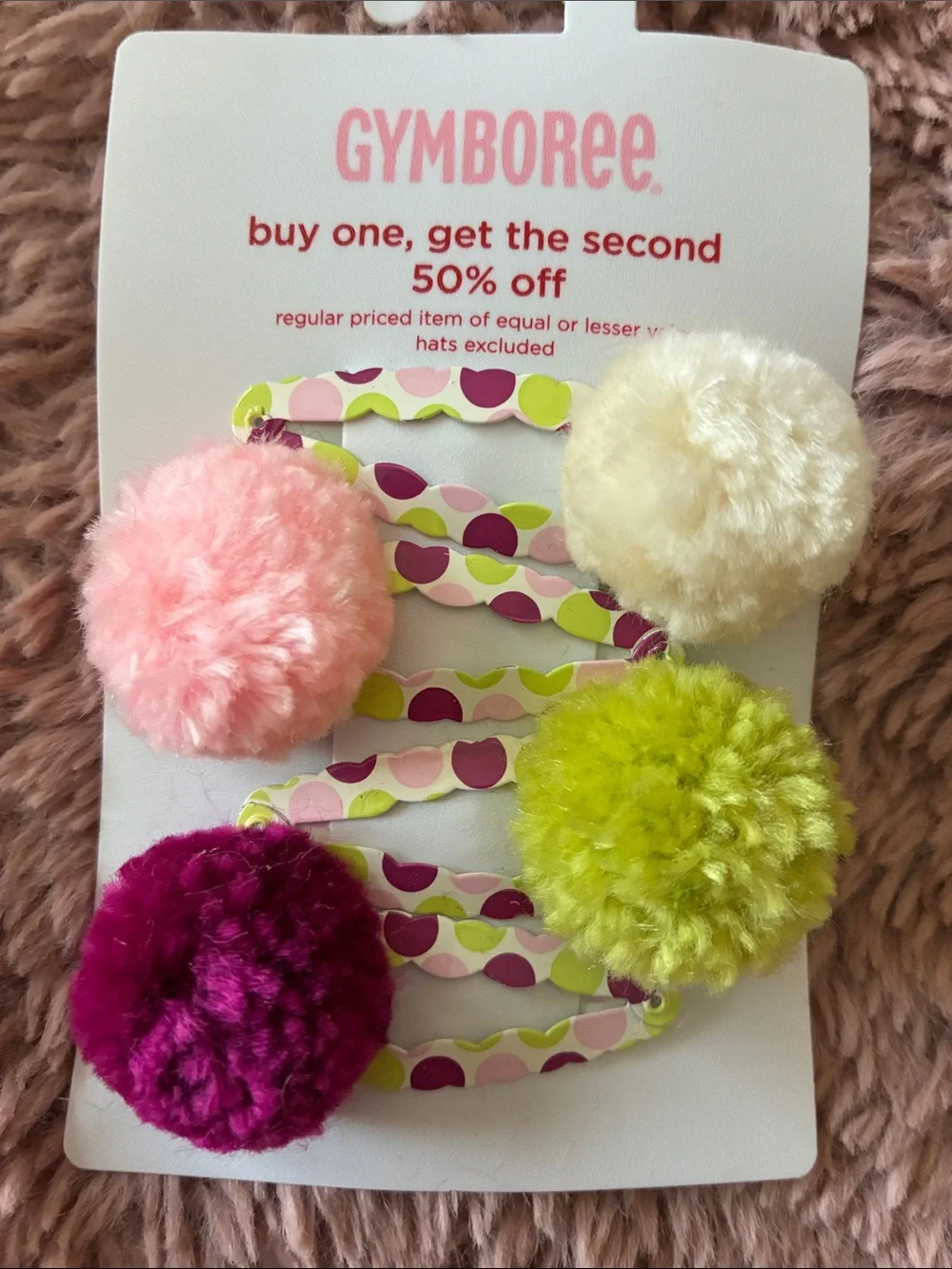 Gymboree Pom Pom Snap Clips in Pink, Cream, Lime & Fuchsia